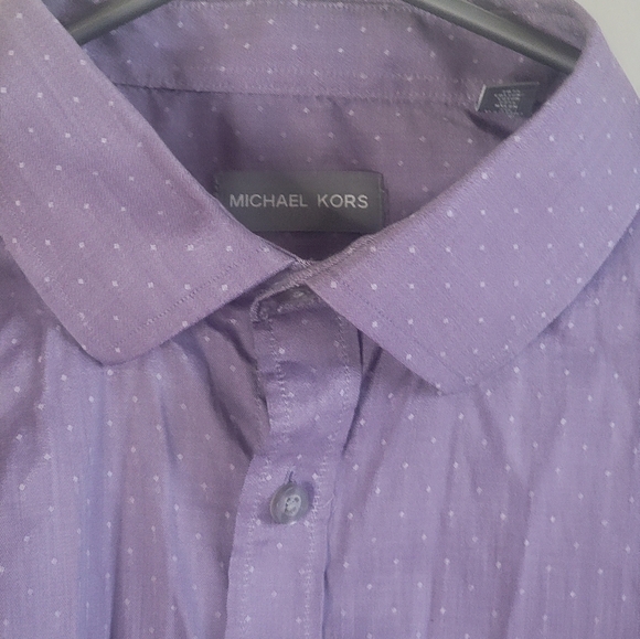 Michael Kors Men's Button Down Mauve Polka Dot Shirt - Picture 2 of 6